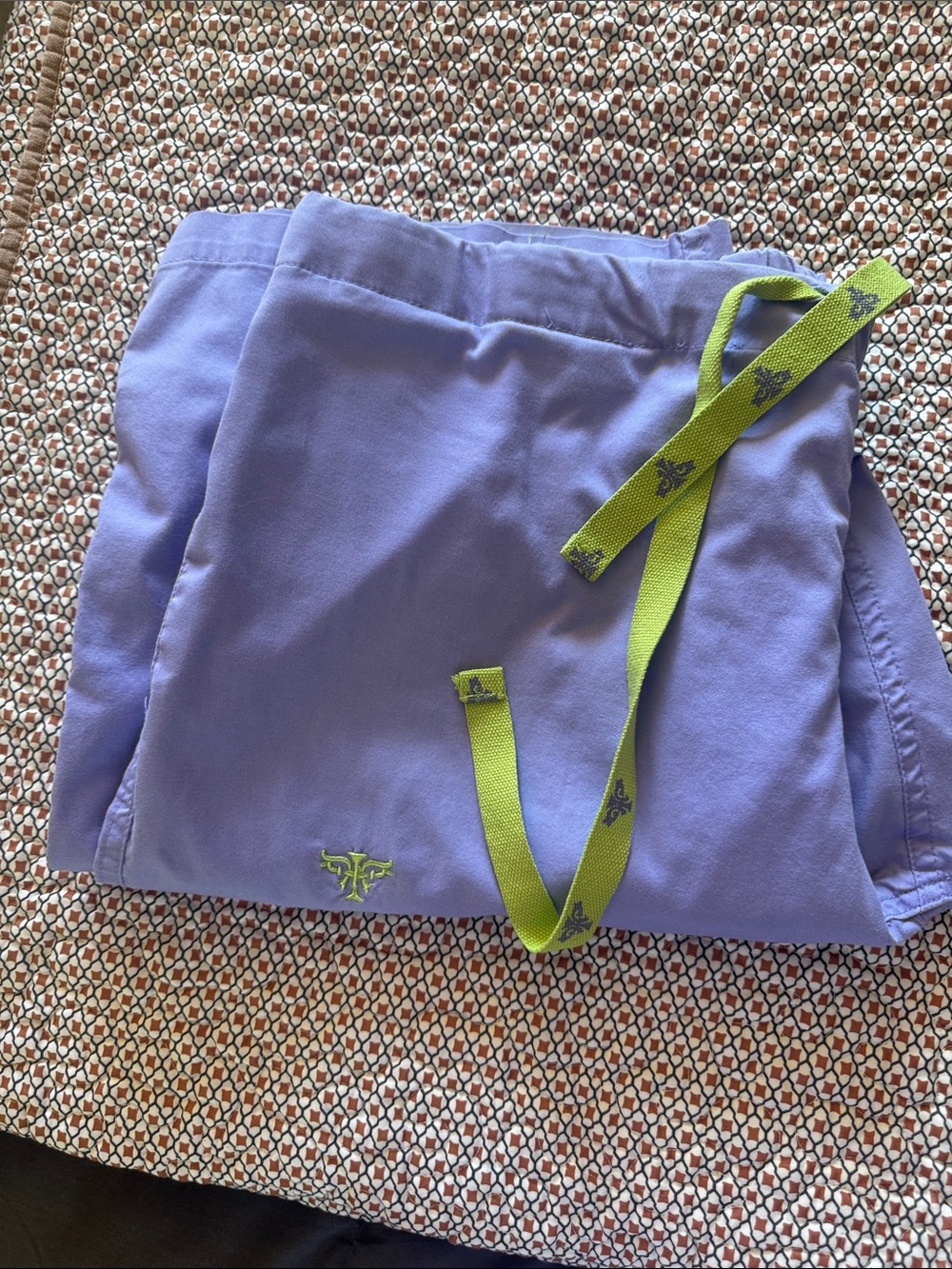 Med Couture Lavender Straight Leg Scrub Pants with Lime Drawstring